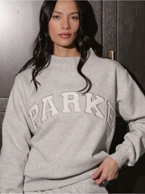 Parke Grey Logo Crewneck Sweatshirt Varsity Mockneck